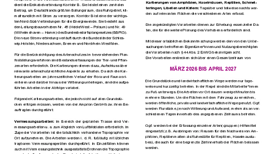 Nr. 4 Ankündigung von Kartierungsarbeiten für die Trassenplanung Erdkabelverbindung Korridor B