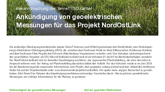 Nr. 345 Ankündigung von geoelektrischen Messungen NordOstLink